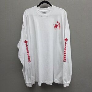 Lifeguard Shirt Mens 2XL White Long Sleeve North Shore Hawaii Graphic Surf Beach